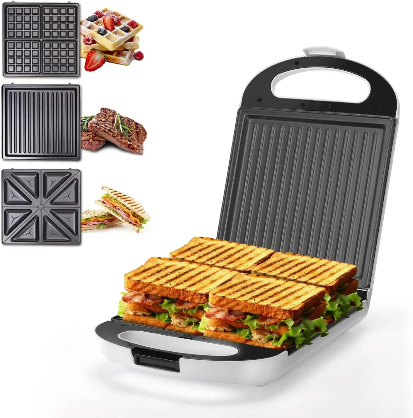 

Sandwich Maker 3 in 1, 4 Slice Waffle Maker 1200W Panini Press Grill with Non-stick Plates, Double-Sided Heating