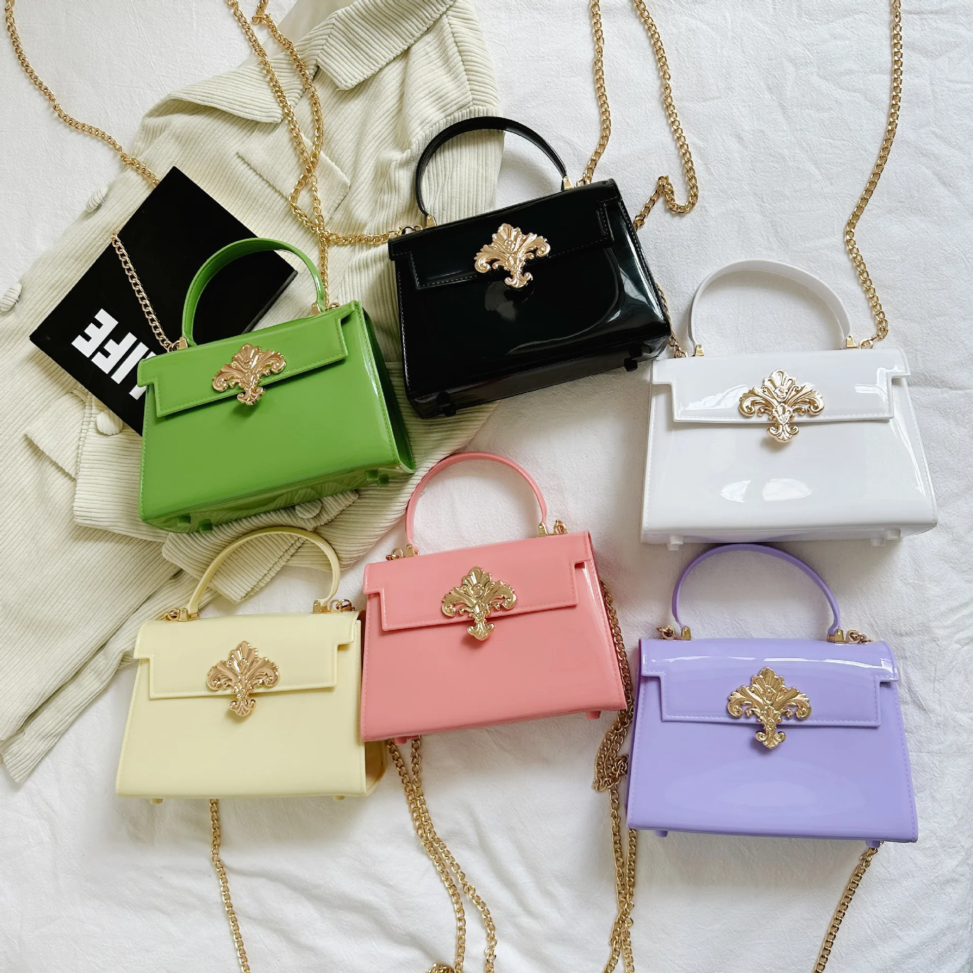 2024 Summer New PVC Macaron Color Bag Women's Bags Jelly Fashion Chain Handbag Messenger Designer Bolsas Para Mujeres Handbag