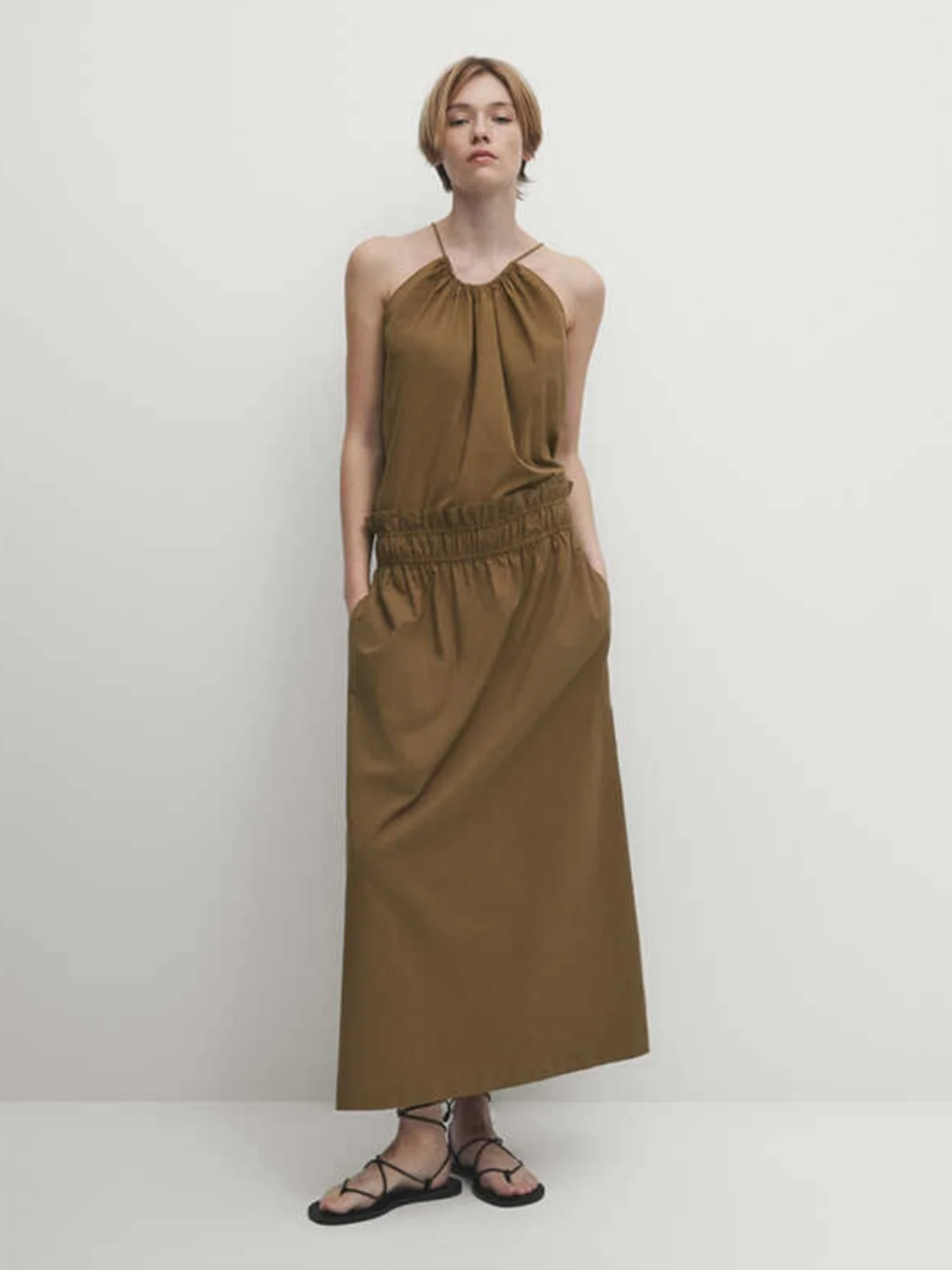 

Новая летняя женская хлопковая юбка А-силуэта 2025 года с эластичным поясом, винтажная коричневая юбка миди, модная универсальная женская юбка