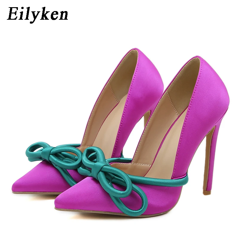 Eilyken 2024 New Shoes Pumps Women Fashion Silk Butterfly Knot Sexy Pointed Toe Stripper Heels Party Female Sandals