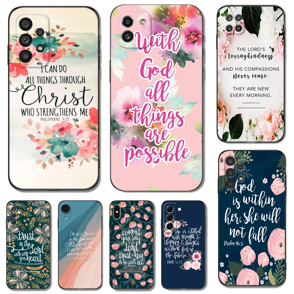 Black tpu Case For Samsung galaxy A54 A34 A14 5G A04 NOTE 20 10 9 PLUS ultra+ cover caliber bible Quotes