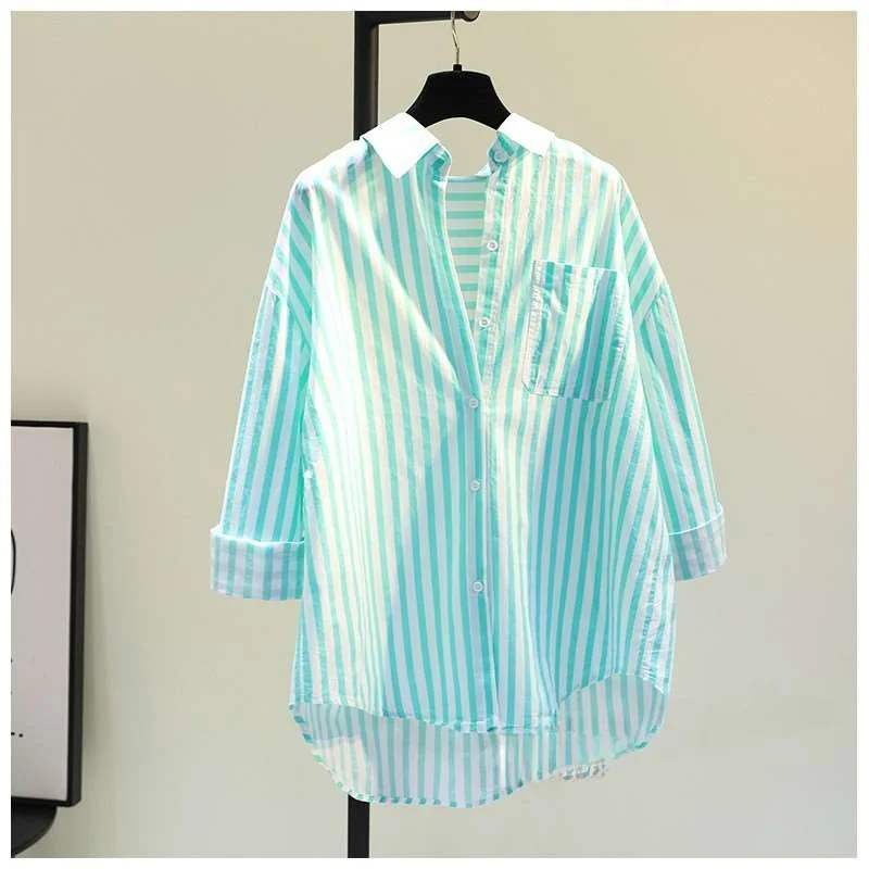 

Summer New Commuter Faion Women's Long Sve irt Single ket Loose Casual Midl Thin Non-deformable Office Wear