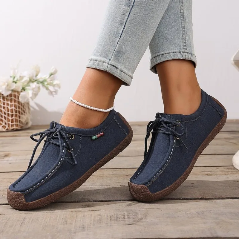 Neu eingetroffene Damen-Freizeitschuhe 2026, flache Sneaker aus Wildleder, Schnür-Mokassins, modische Loafer für Damen, Übergrößen 36-43