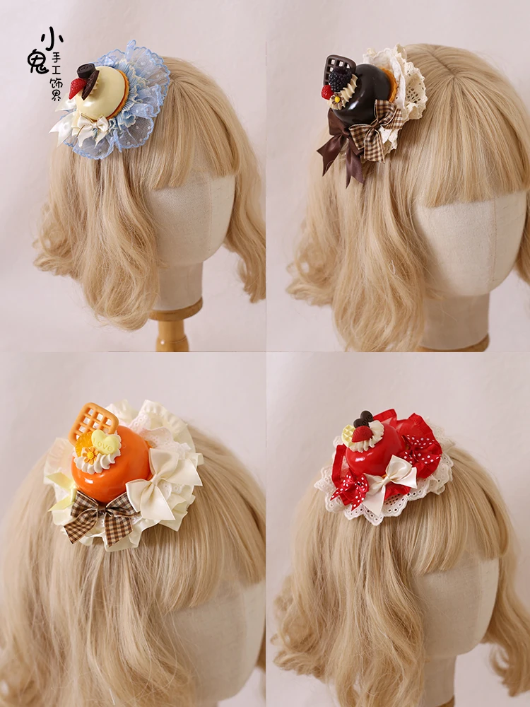 Sweetheart Cake Lolita Sweet Cute Sweet Flower Ball Headdress Pink Blue Coffee Bow Barrettes