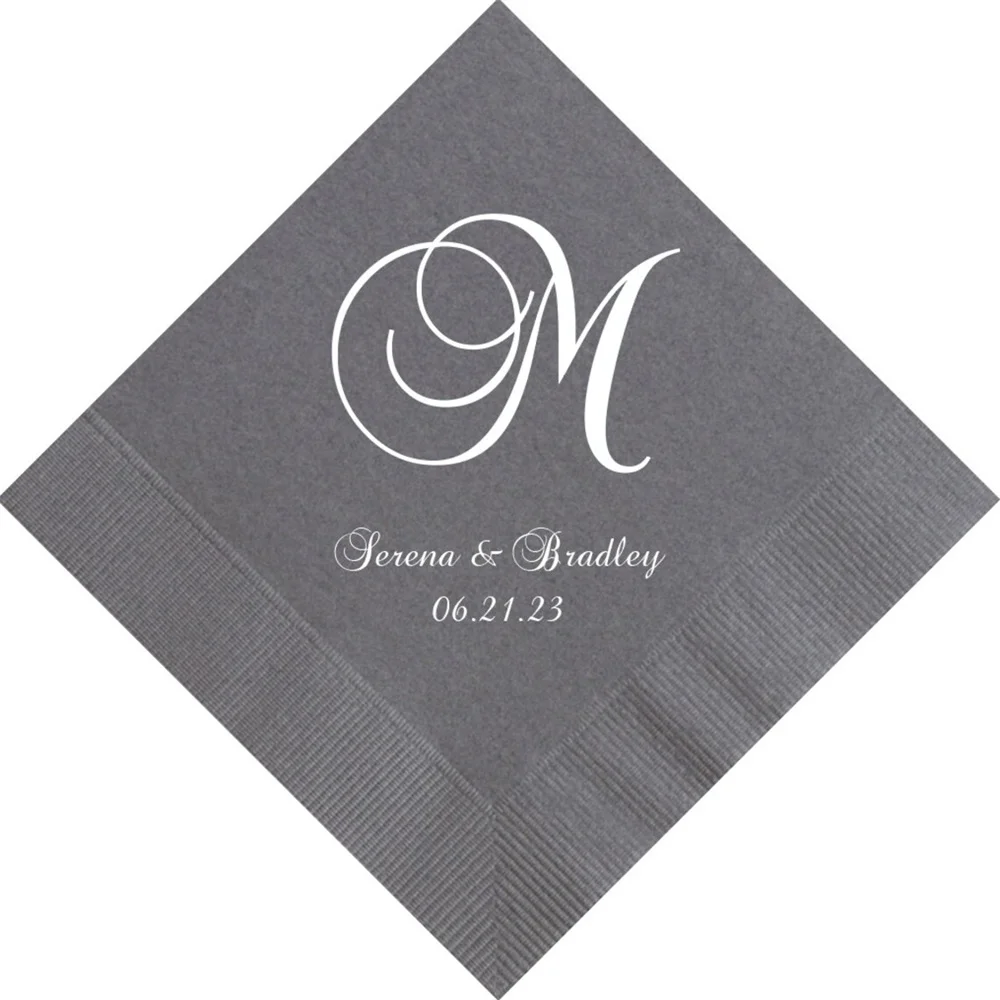 50PCS Personalized Wedding Napkins Cocktail Beverage Luncheon Dinner Guest Towels Monogram Custom Printed Foil Imprinting Imprin