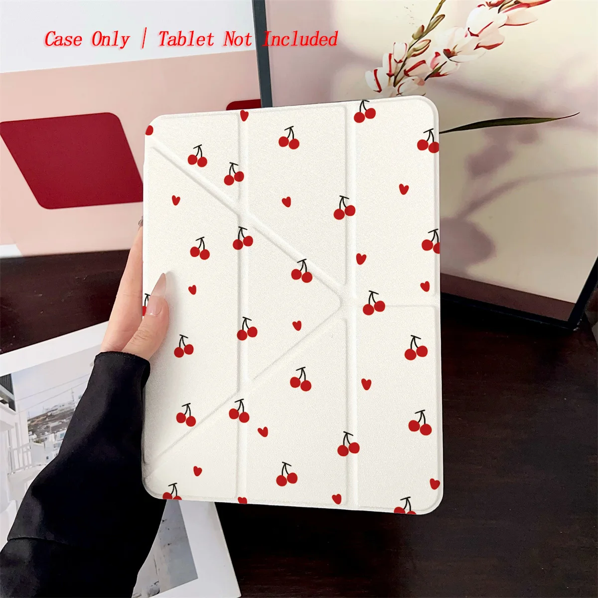 

Trendy Chic Y-Fold Acrylic Red Cherry Designs iPad Cover For Apple iPad 10th Gen Pro 11 Air 4 Mini 6 Protective Case