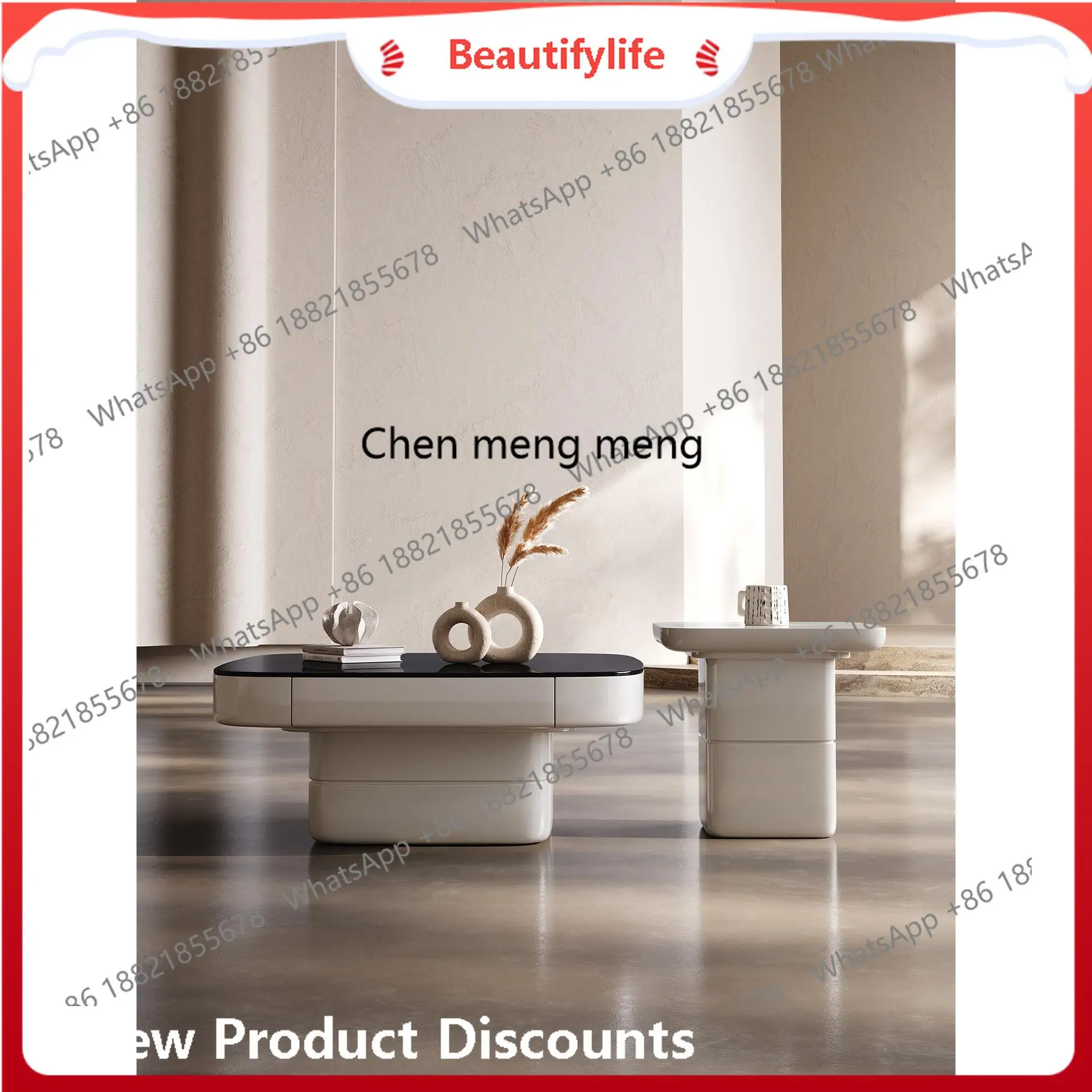 

Italian minimalist solid wood baking paint, combination of Nordic modern cream style household, glass coffee table H