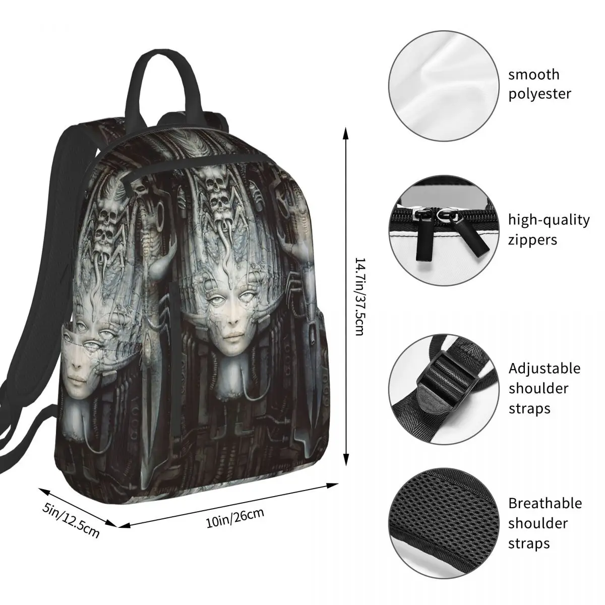 Hr Giger - Li - Painting Backpack Student BookBag Boys Girls School Bag Computer Shoulder Bags Men Women