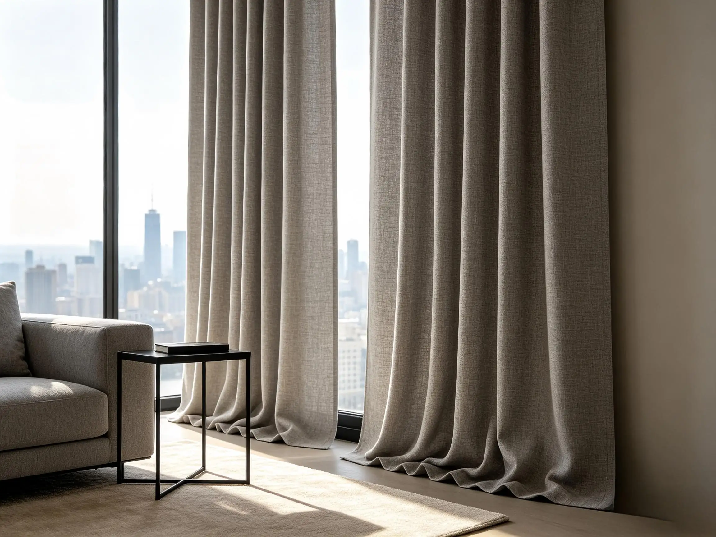 200102   Advanced gray linen floor curtain modern living room