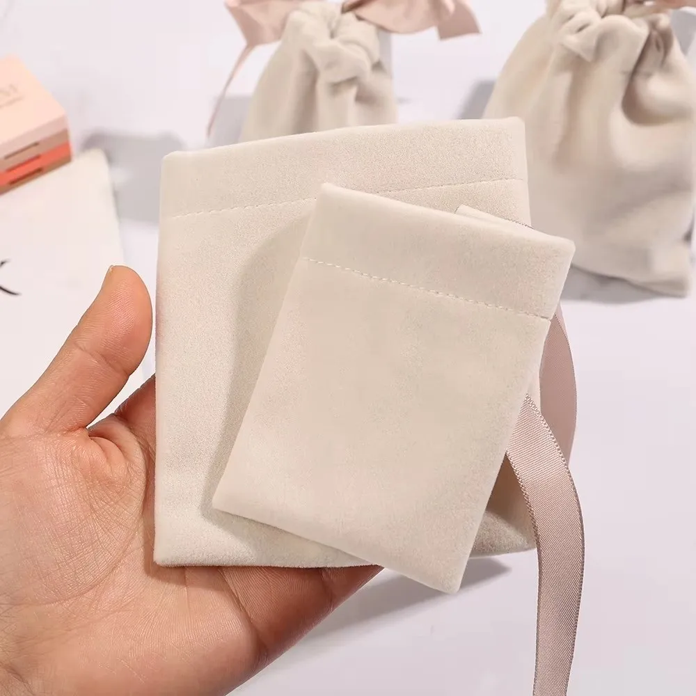 5pcs Thicken Jewelry Bags Velvet Small Bracelet Packaging Pouches Ribbon Bow Drawstring Gift Bag Jewelry Protect Storage Box