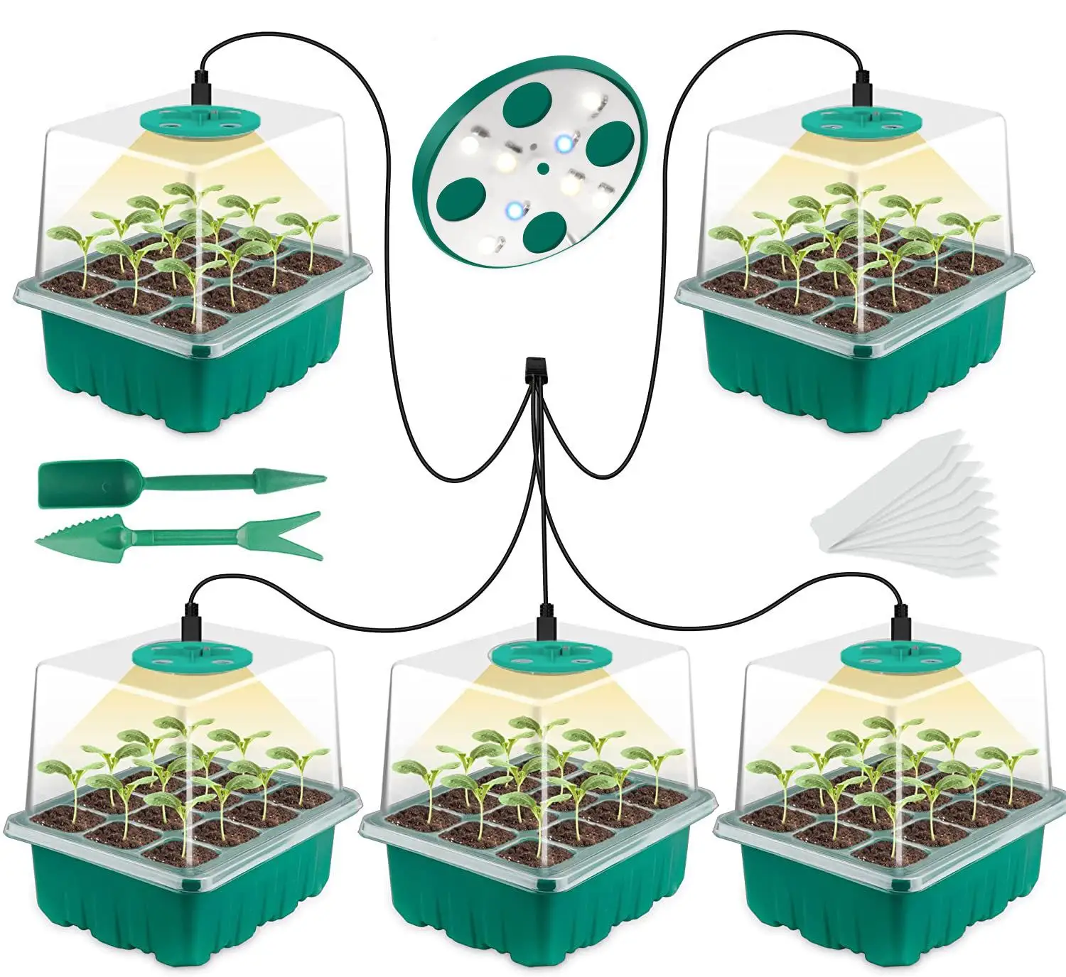 Full Spectrum Seed Starter Tray Kit Grow Light Adjustable Humidity Indoor Gardening Plant Germination Greenhouse Nursery System