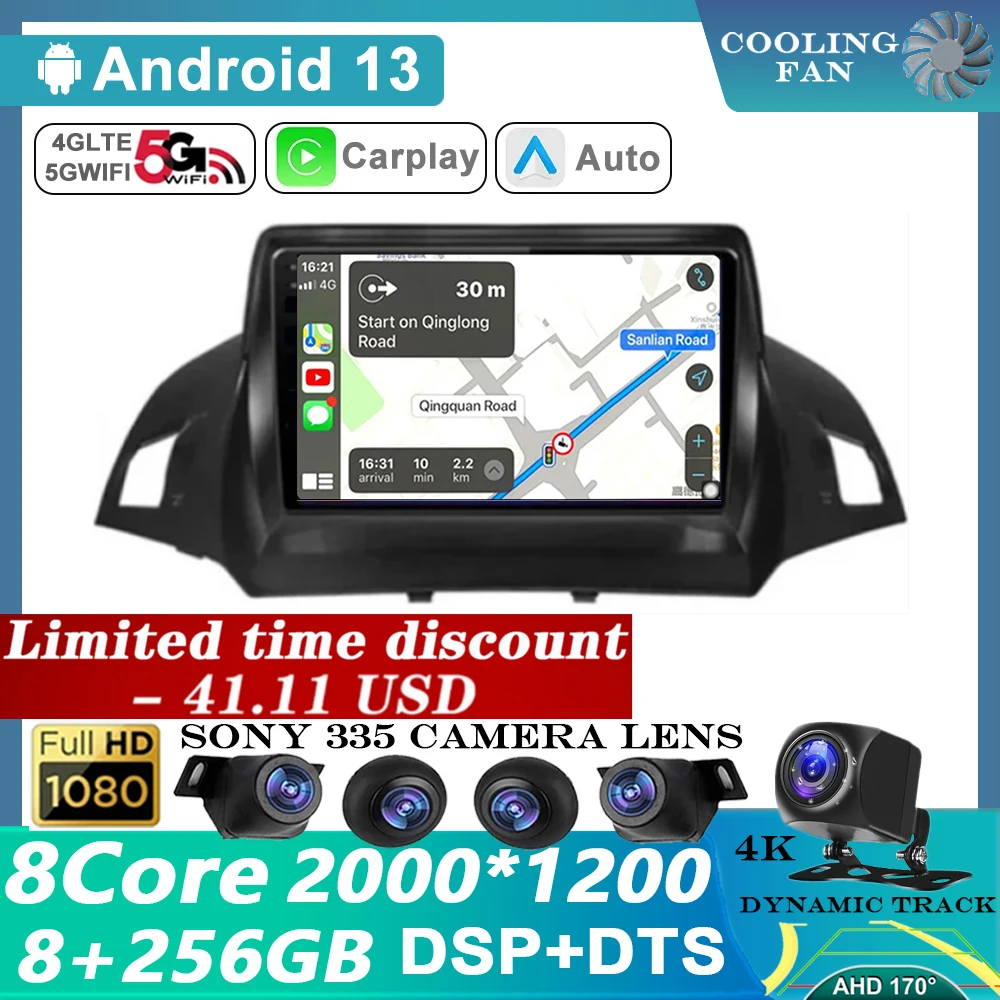 

Android 13 Carplay Auto For Ford Kuga Escape 2013 2014 2015 Car Radio Multimedia Video Player Navigation GPS No 2Din 2 Din DVD