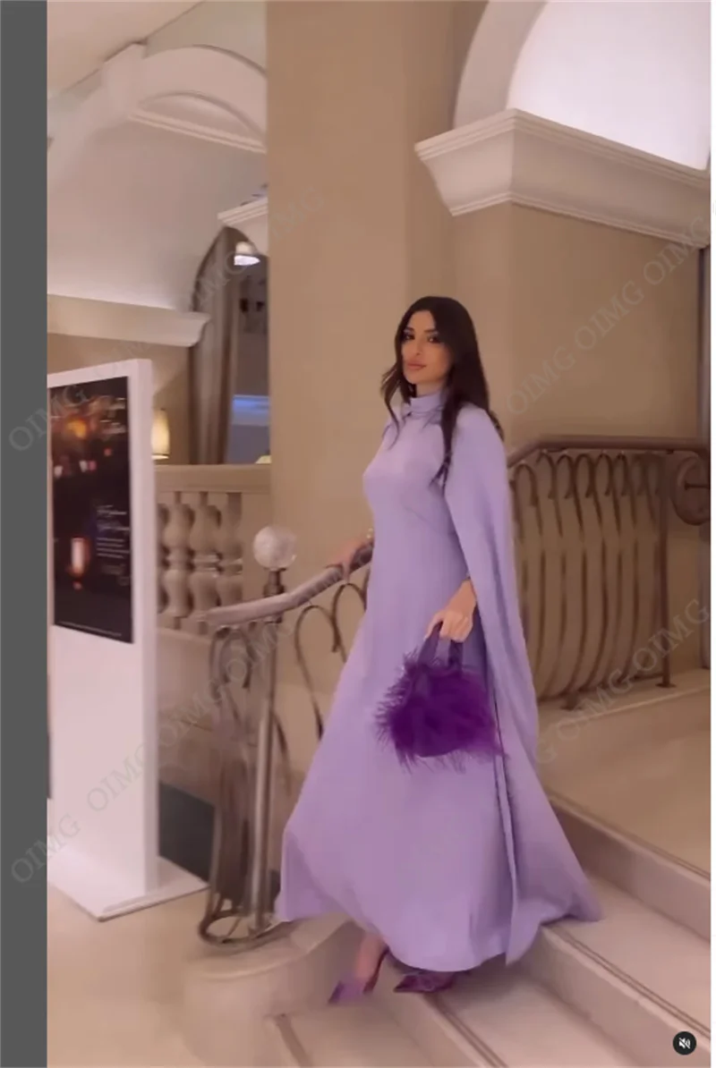 OIMG Purple Beach Formal Occasion Party Dresses Long  Jacket Floor Length Clubbing Night Party Gowns Satin Custom Vestidos