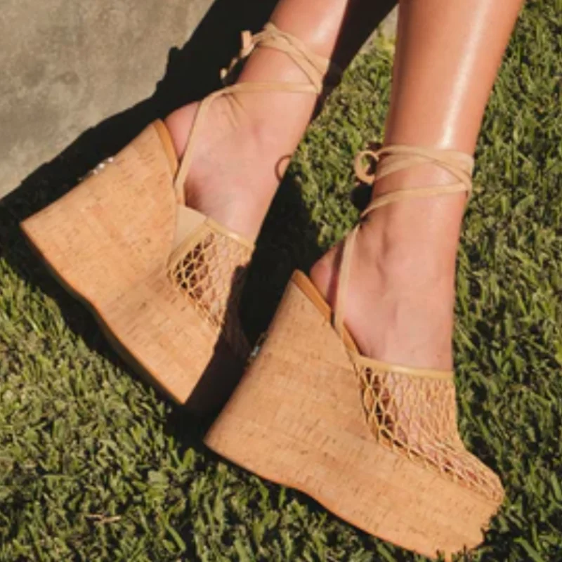 

Сандалии на высокой платформе Spice, женская обувь на танкетке, женская обувь на танкетке, женские сандалии с деревянными ремешками на щиколотке, Zapato De Tacon