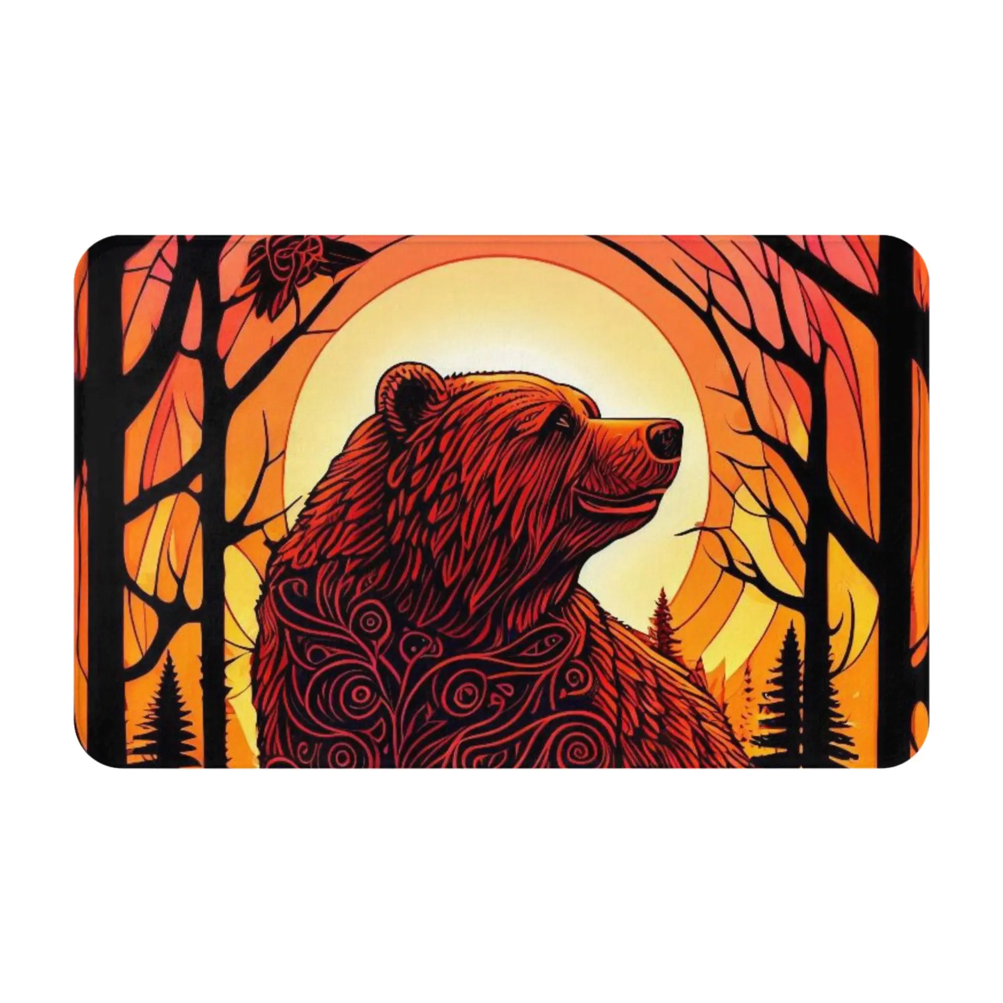 Ornate Brown Grizzly Bear Sunset Art Anti-Slip Doormat Bedroom Mat  Floor Indoor Home Decorative