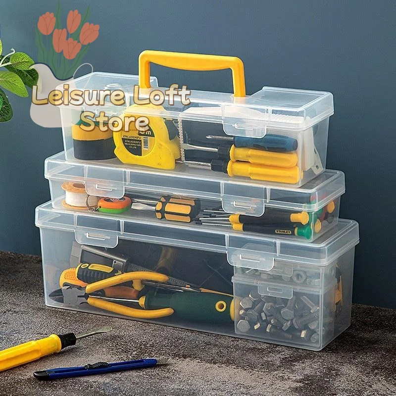 Transparent Portable Toolbox Large Capacity Handheld Organizer Box for Sewing and Cleaning Supplies