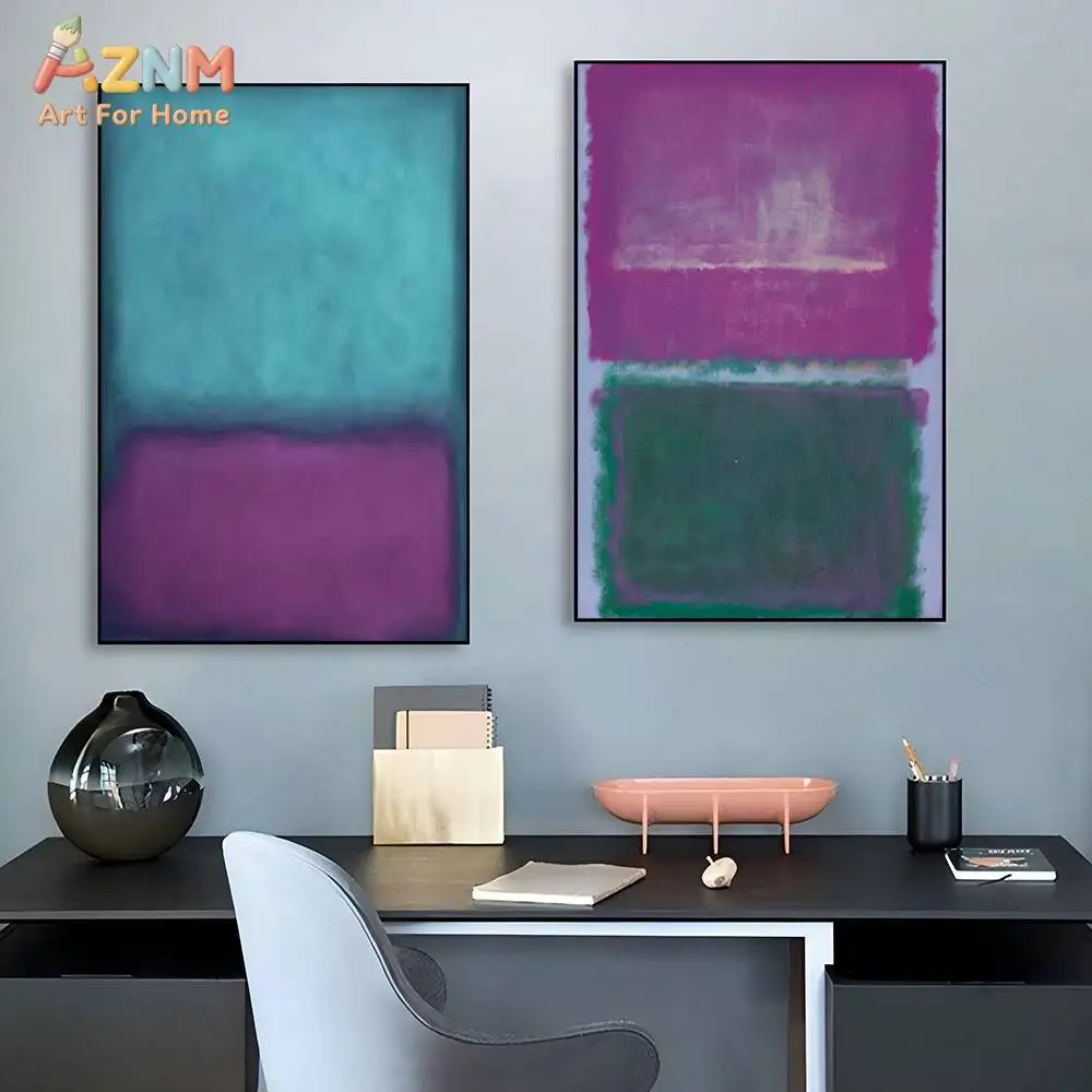 AZNM Mark Rothko Style Color Block Abstract Canvas Wall Art Print, Vibrant Modern Minimalist Painting Poster for Living Room Bed