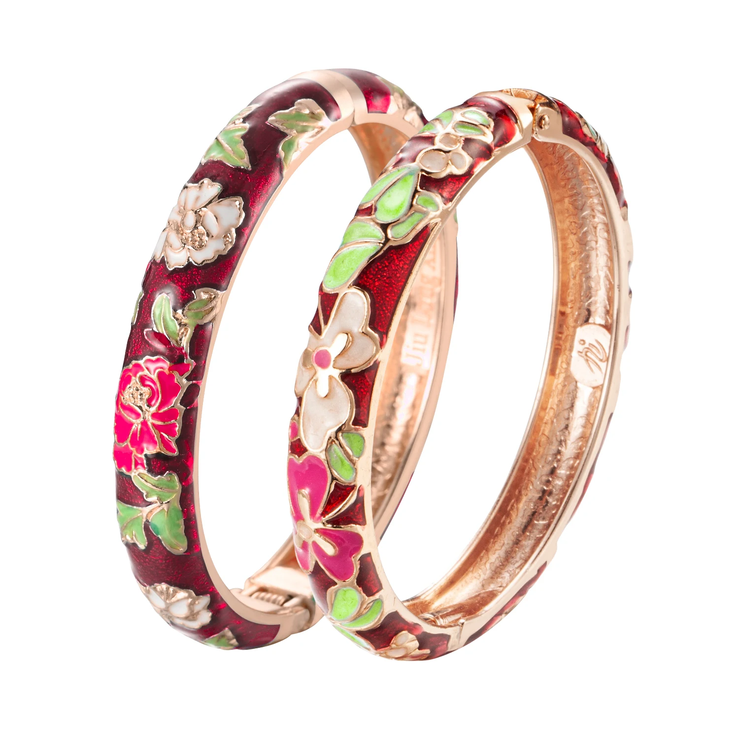 Enameled Bracelets For Women Cloisonne Women Bangles Dark Red Bracelet On Hand Flower Indian African Jewelry Viking Women's Gift