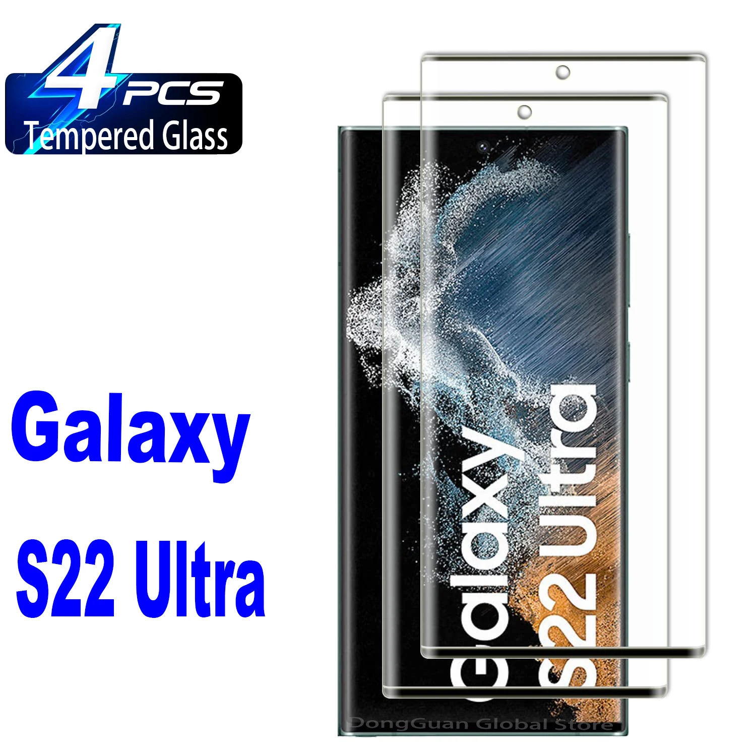 

1/4Pcs Tempered Glass For Samsung Galaxy S22 Ultra Fingerprint Unlock 9H Hardness 3D Curved Anti Scratch Screen Protector Glass