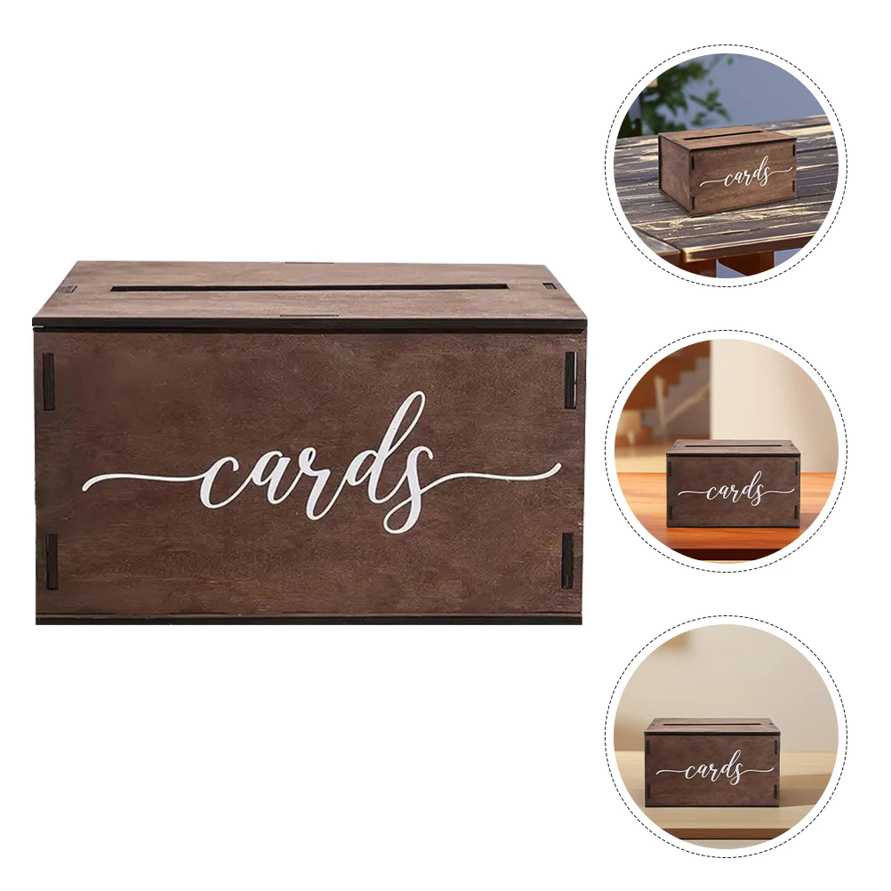 

Vintage Decor Wooden Card Box Keepsake Container for Cards Birthday Holder Wedding Suggestion Decorative Brown Bride