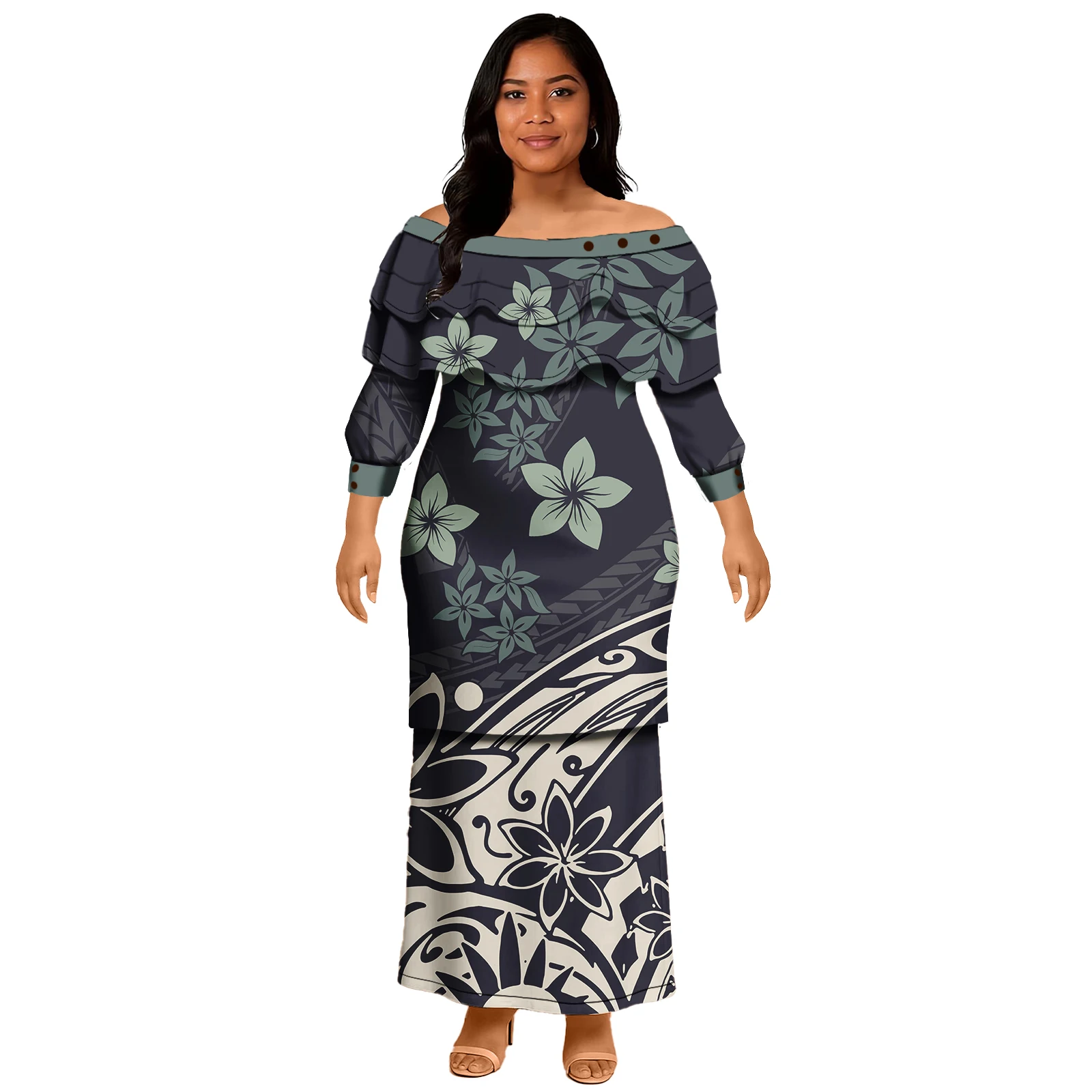 เกาะสไตล์ 2 ชิ้นชุดชุดยาวผู้หญิง Maxi Casual Samoa Tribal พิมพ์ Puletasi ผู้หญิงสุภาพสตรีฤดูร้อนผู้หญิงชุด