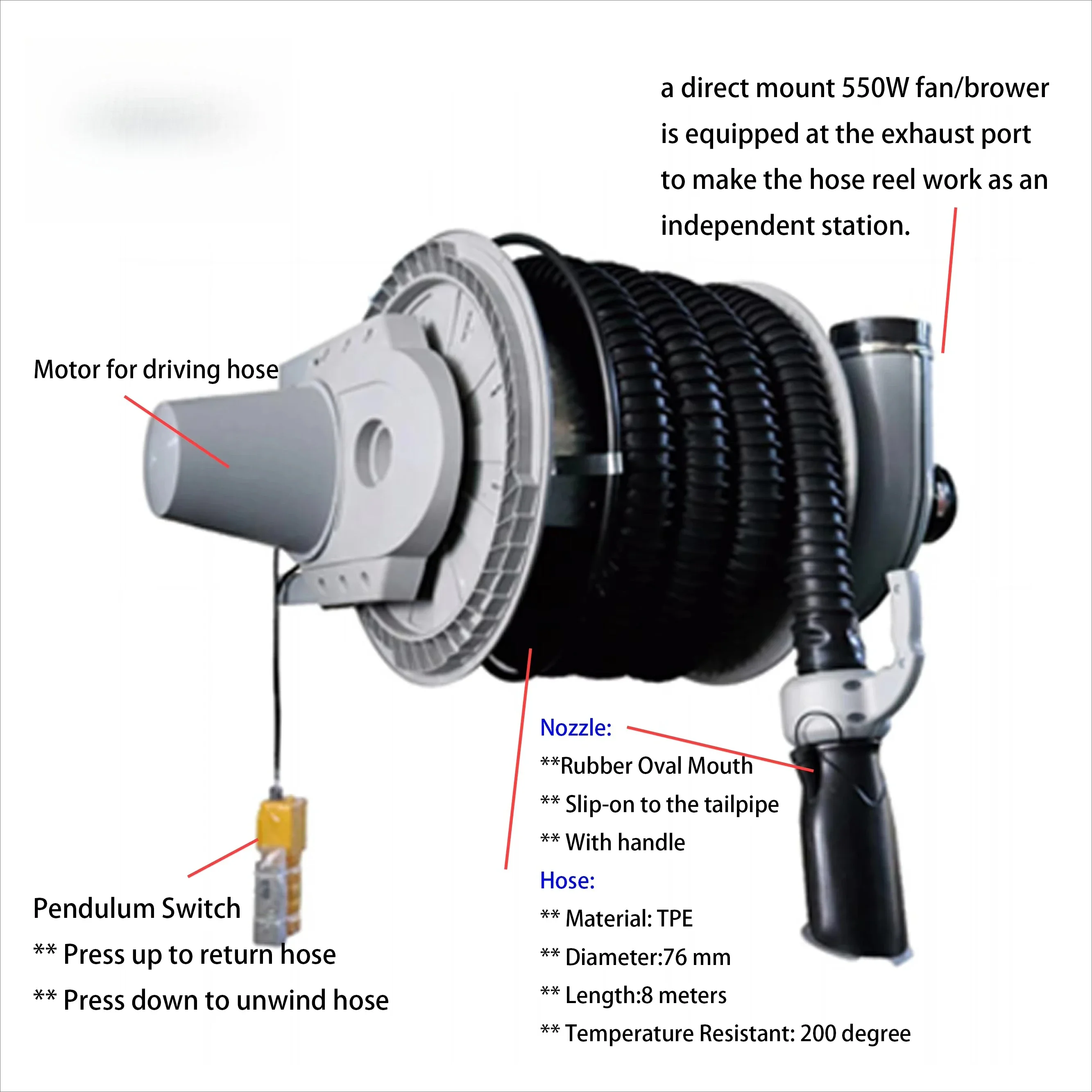 

Fengshen Remote Control Rewind Hose Reel Exhaust Gas Capture Smoke Car Repair Car Accessories Workshop Equipment