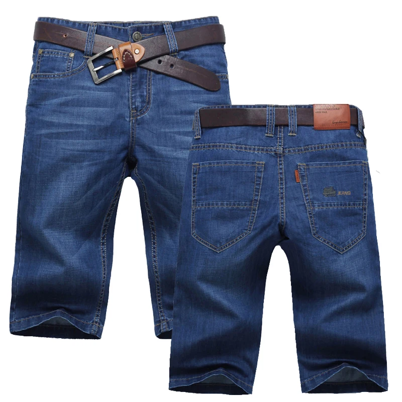 

Summer Thin Denim Short Pants Men's Straight Leg Five-Seven Split Mid-Year plus Size Jeans Casual Business Cotton Shorts