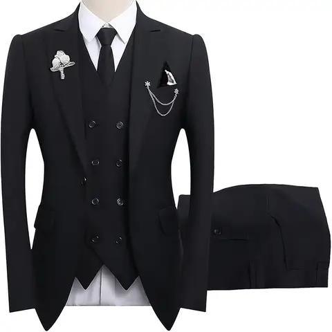High Quality Classic Men Suit Tuxedo Peak Lapel Groomsmen Wedding Suits Set 3 Pieces(Jacket+Pants+Vest)Fashion Men Business Suit