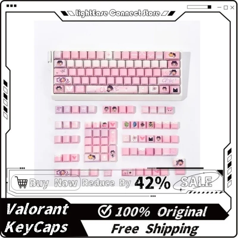 

Valorant Clove Jett Theme Keycaps 131 Keys Cherry Profile Pbt Mechanical Keyboard Anime Gaming Pink Cartoon Collect Gift Keycap