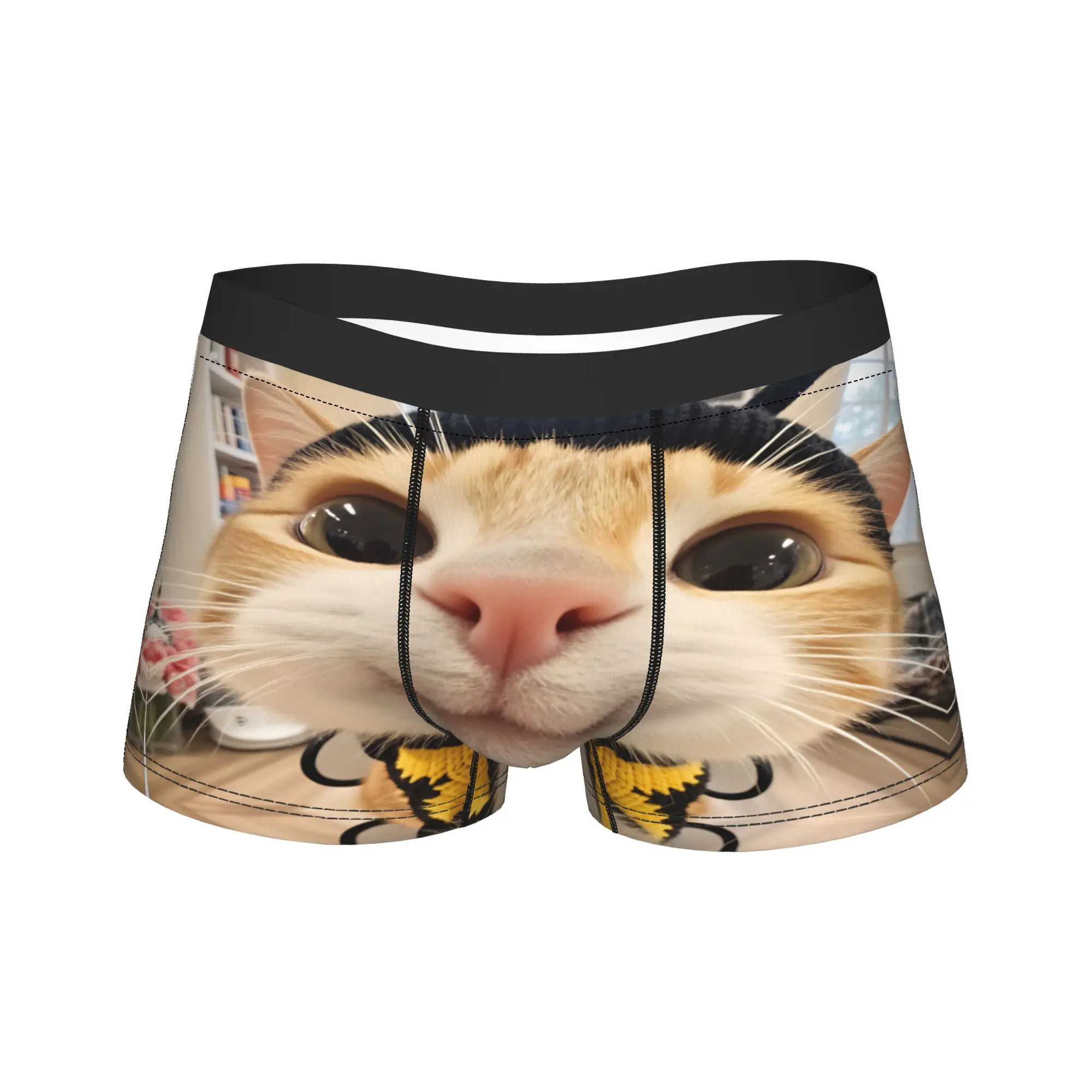 Kawaii Bee Cat in Costume Shorts Briefs  Underwear Trenky Male Comfortable Boxer Shorts Custom DIY Oversize Panties