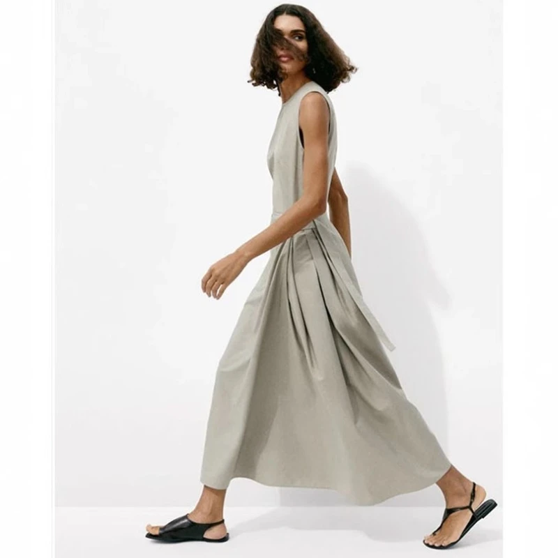 

Spring/Summer New MassimoDutti 2025 Women's French Minimalist Style Exquisite Demure Draped Sleeveless Dresses