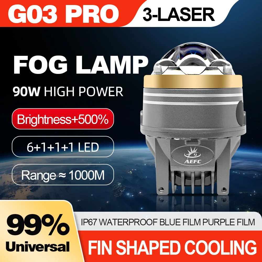 

Car LED fog light, double lens 3 inches, three-color LED light 90W three direct laser fog light waterproof