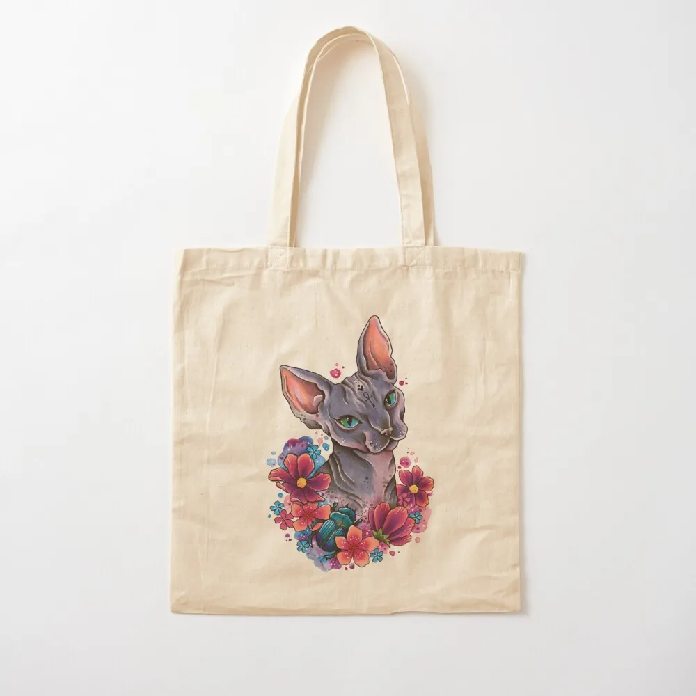 

Neo Traditional Sphynx Cat watercolor design Tote Bag great bag tote bags aesthetic canvas shopping bag Canvas Tote