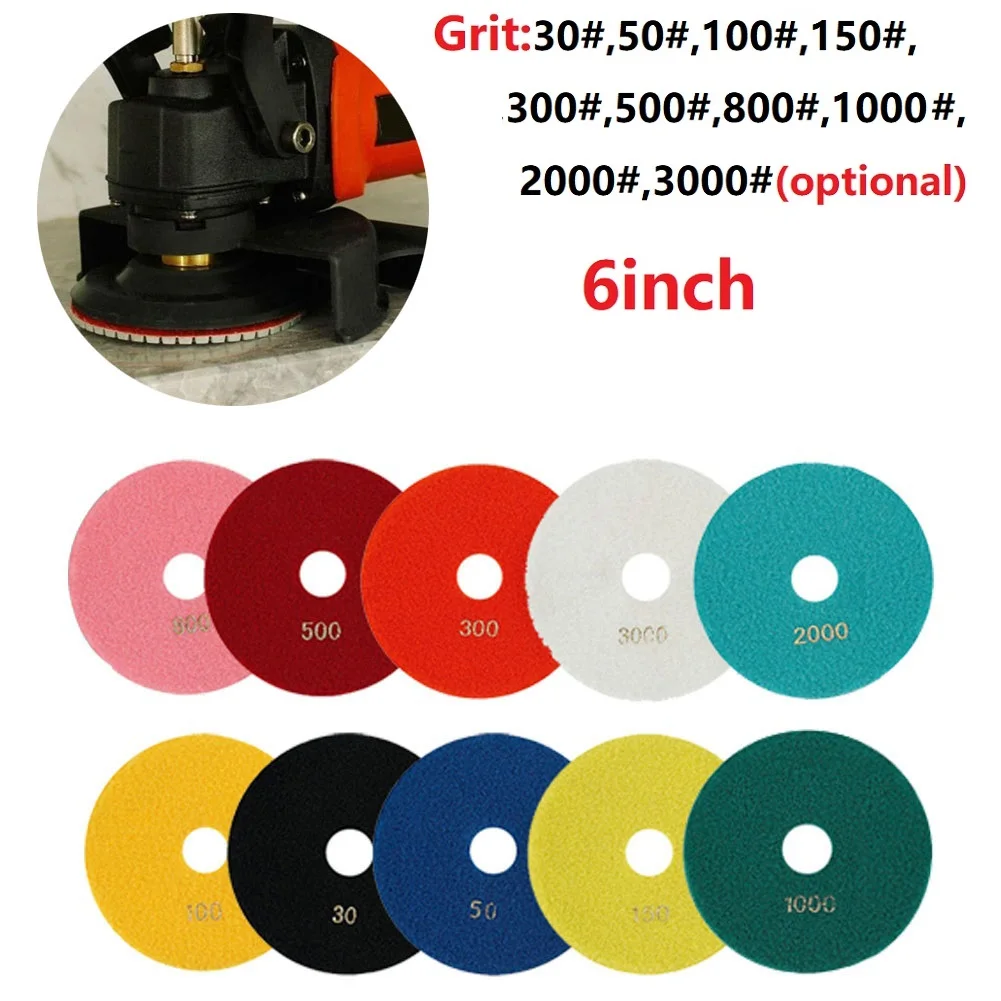 6 Inch 150mm Dry/Wet Diamond Polishing Pads 30-3000 Grit Flexible Grinding Discs For Concrete Granite Marble Grinding Tools