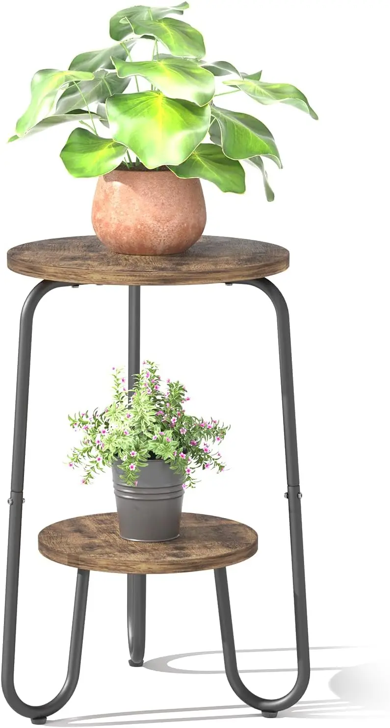 

2-Tier Wood Plant Stand, 19.6' Tall Indoor Flower Pot Holder, Rustic Brown Round Stand for Living Room, Balcony