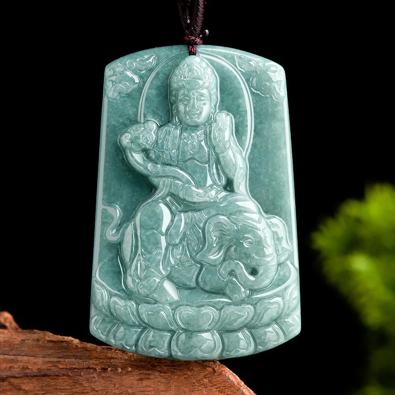 

Natural A jadeite Bblue Water Samantabhadra Avalokitesvara Jade Pendant Zodiac Dragon Snake Guardian God Buddha Charms Jewelry