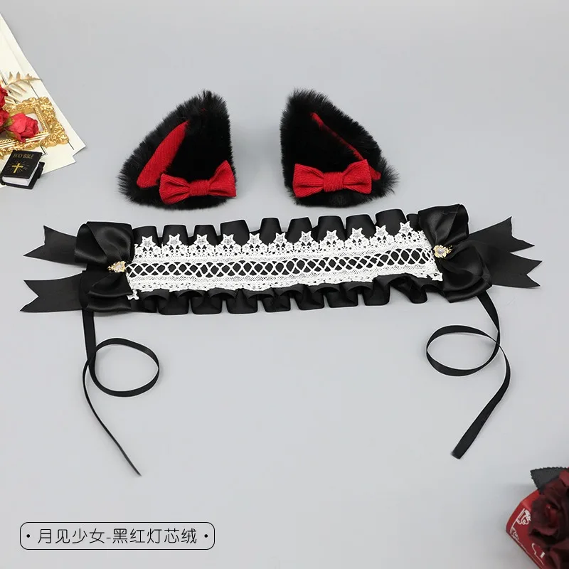 Halloween Gothic Cosplay headband Lolita Kawaii plush cat ears Maid women girls Ruffled lace headband hair accessory