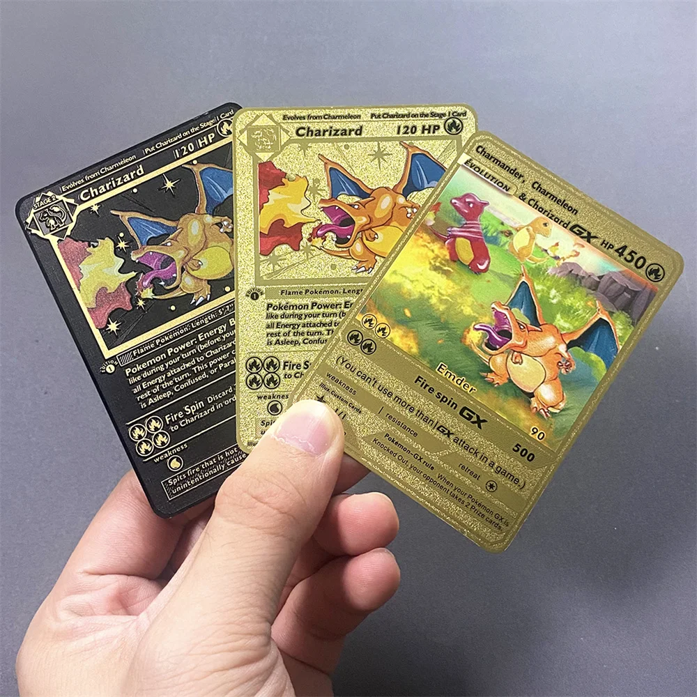 Cartas de Metal de Pokémon, juego de colección de cartas en inglés, Charizard, Arceus, Mewtwo, Blastoise, Vmax, GX, V, juguete de regalo para niños,