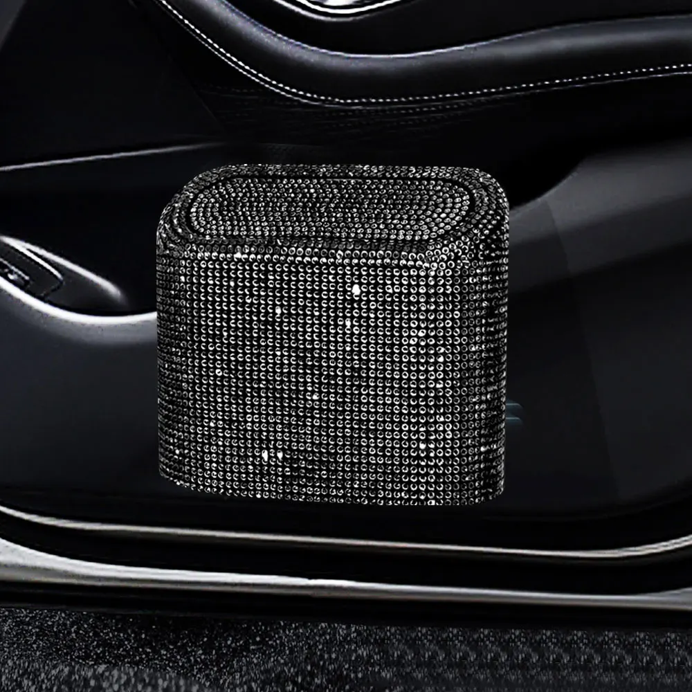 

Glitter Rhinestone Hanging Car Trash Can Vehicle Garbage Dust Case Storage Box Trash Bin Auto Interior Accessories for Car