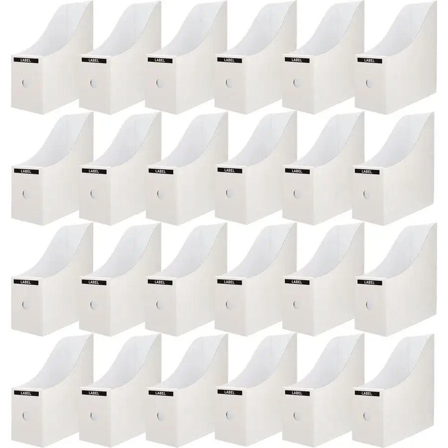 

24 Pack White Cardboard Magazine File Holder for Desk, Shelves, Office or Home, Vertical Book Bins for Classroom and Library Use