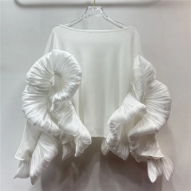 

Women Top Blouses Shirt Irregular Round Neck Full Sleeve Tops Ruffles Casual Y2k Streetwear Elegant Splice Shirts Spring 2026