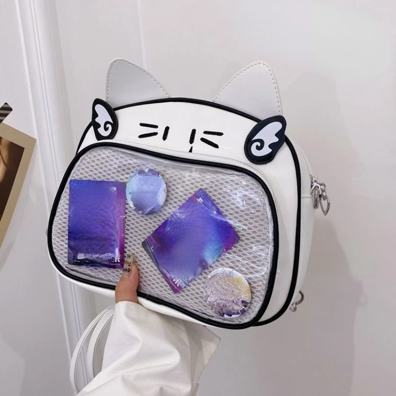 Transparent Kawaii Cute Cat Crossbody Bags Contrast Color Fashion All Match Girls Ita Bag Sweet Y2k Women Chic Shoulder Handbags