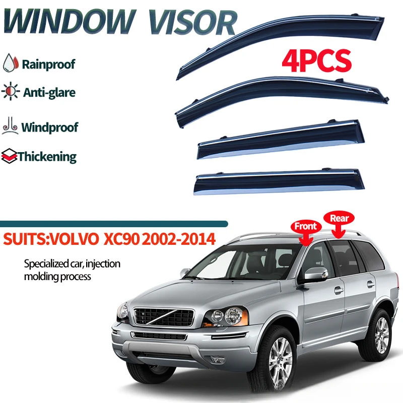 PC Explosion-Proof 4Pcs Window Visor with Sliver Chrome Fit For VOLVO XC90 SPA 2006-2014 & 2015-2022 Wind Deflectors