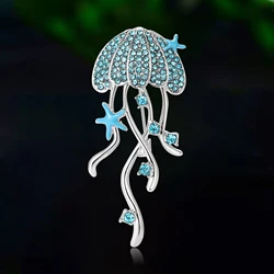 Rhinestone Jellyfish Brooch for Women Unisex Enamel Starfish Sea Life Pins Event Party Backpack Decoration Clothes Accessories