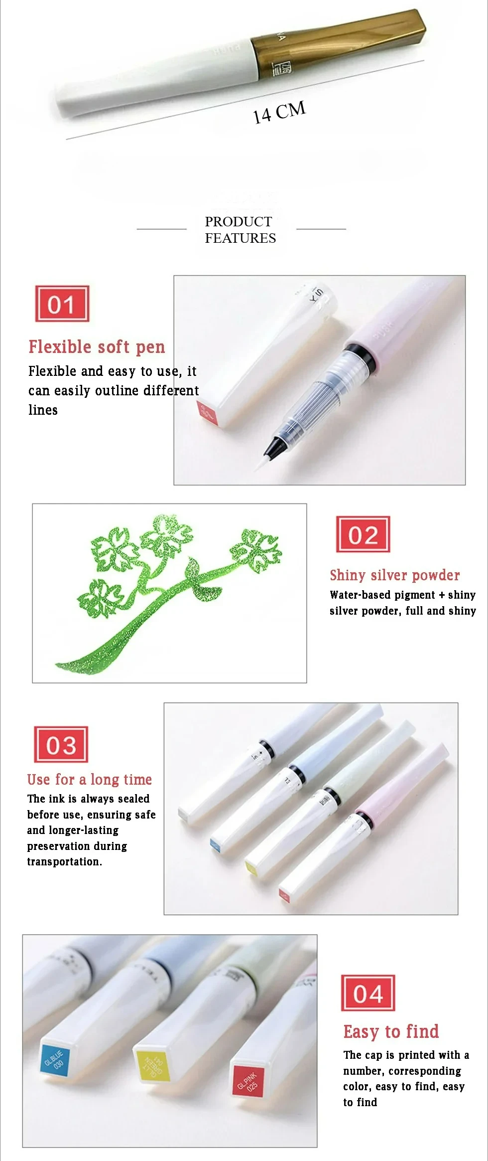Japan Kuretake ZIG Wink of Stella Brush II, schimmernde und funkelnde Stifte, weicher Glitzer für Kalligraphie, Kartenherstellung, Basteln, Beschriftungskunst – Detail 2