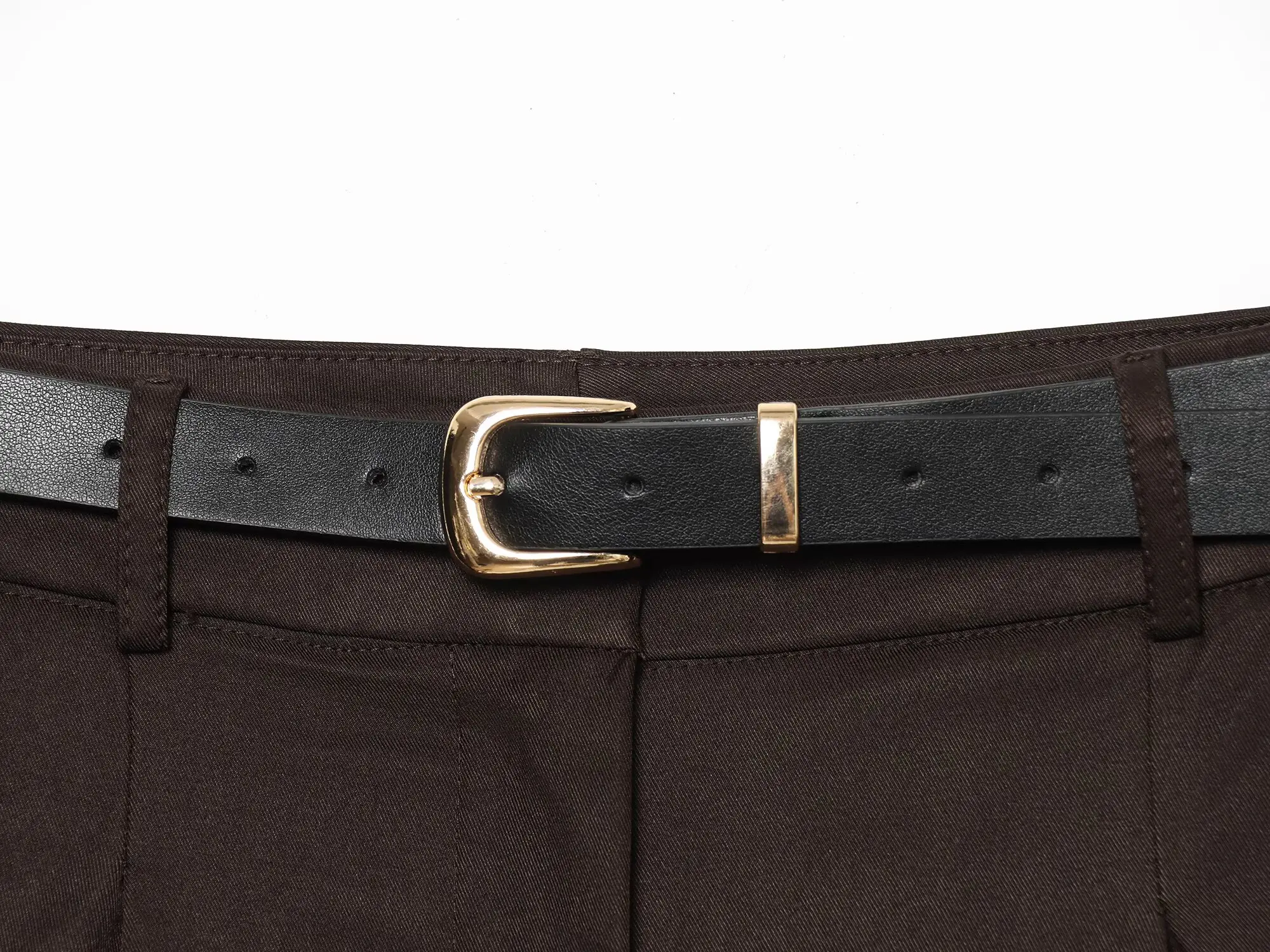 TFMLN Damen-Knielange Hose, schlicht, hohe Taille, Sommer, lässig, weites Bein, gerade Hose mit Gürtel, elegante kurze Damenhose – Detail 15