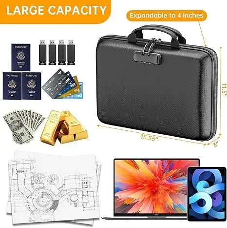Fireproof Waterproof Document Bag Portable Hard Case for Certificates Passports Gun Safe - view 3