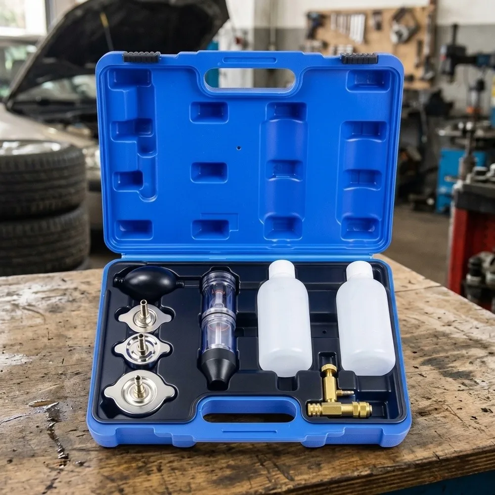 Cylinder Head Testing Kit for Combustion Chamber Leaks with Radiator Fill Neck Compatibility and Clear Results