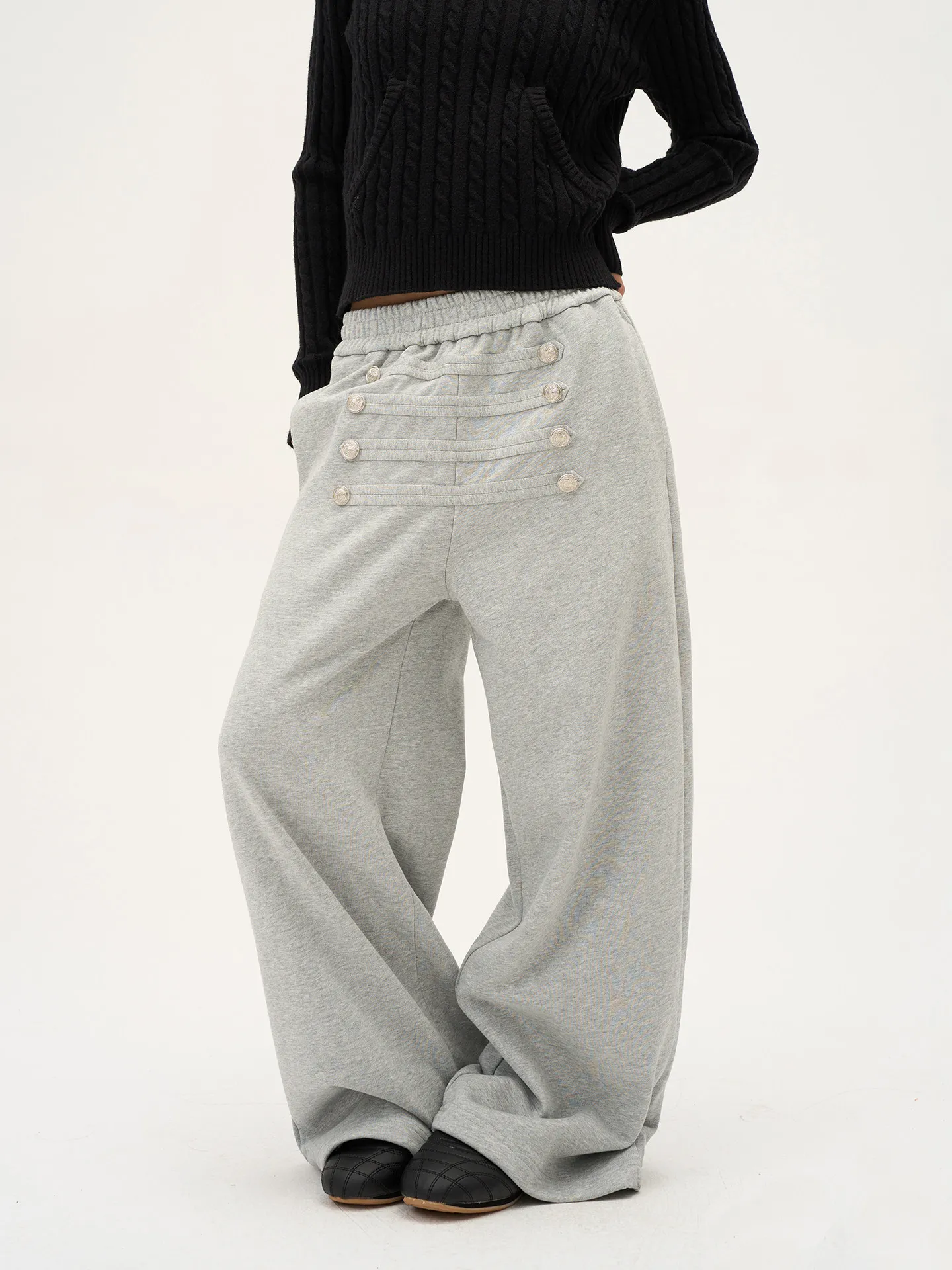 2026 Vintage Weite Damen-Herbst-Winter-Jogginghose mit Einzigartigem Design, Drapierte Bodenlange Hose, Lässige Vielseitige Sportliche Hose – Detail 4