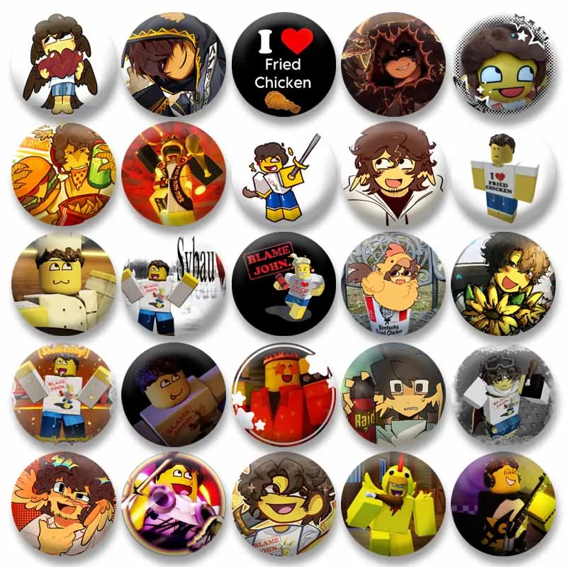 Handmade Plastic Round Brooch Funny Game Figure Shedletsky I Love Fried Chicken Pins Cartoon Cosplay Badge Jewelry Accessories